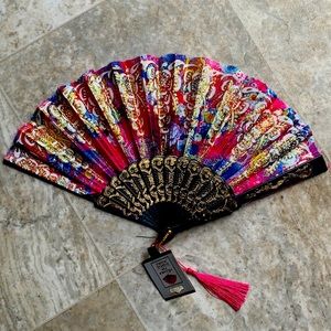 Foldable Fan NEW Multi-colored Black & Gold & Pink